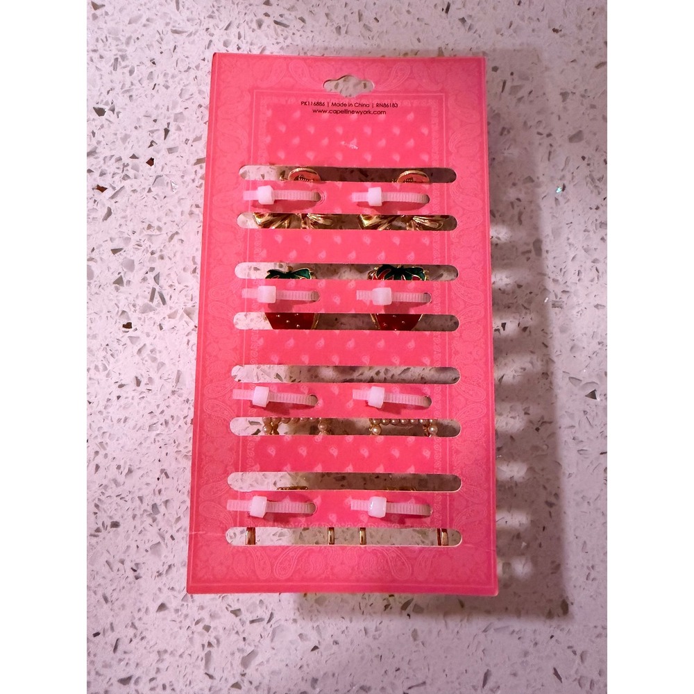 Capelli New York Mini Hair Claw Clip Set 4 Pair Strawberry Pearl Gold Bow - Picture 2 of 2